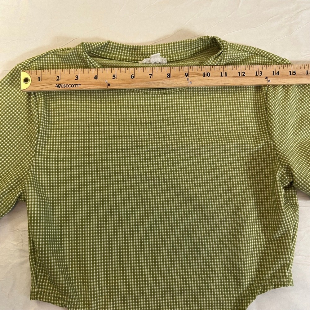 Le Lis Gingham Wrap Tie Crop Top Fitted Green Small Y2K Retro Baby Tee - Picture 4 of 9